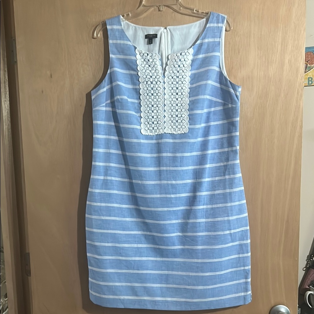Talbots Light Blue and White Striped Sleeveless Shift Dress